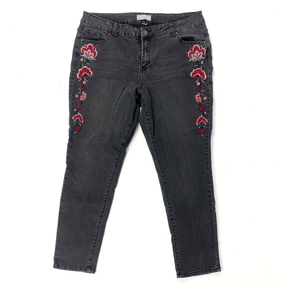 Falls Creek Pants - Floral Appliqué Black Skinny Jeans